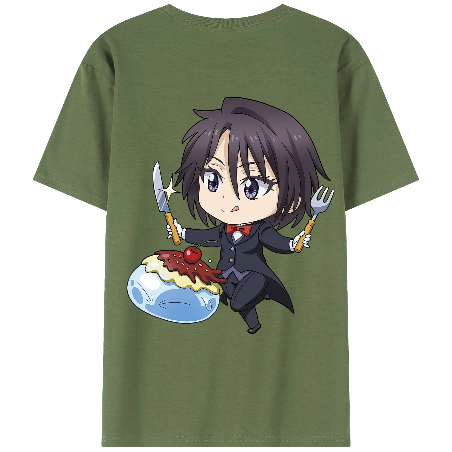（画像用） 転スラ Regarding Reincarnated to Slime 綿100％ メンズ半袖Tシャツ（バックプリント） 通気性